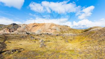 travel to Iceland - mountain view in Landmannalaugar area of Fjallabak Nature Reserve in Highlands region of Iceland in september