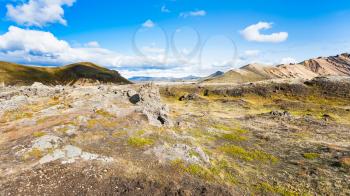 travel to Iceland - mountain meadow in Landmannalaugar area of Fjallabak Nature Reserve in Highlands region of Iceland in september