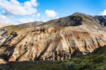 travel to Iceland - old volcano in Landmannalaugar area of Fjallabak Nature Reserve in Highlands region of Iceland in september