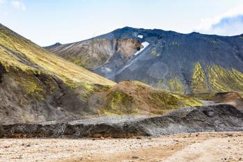 travel to Iceland - volcano near Graenagil canyon, Landmannalaugar area of Fjallabak Nature Reserve in Highlands region of Iceland in september