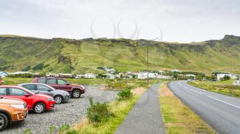 travel to Iceland - Thjodvegur country road in Vik I Myrdal village on Atlantic South Coast in Katla Geopark in september