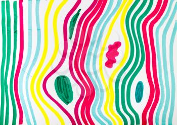 training drawing - abstract striped pattern by multicoloured felt-tip pen on white paper