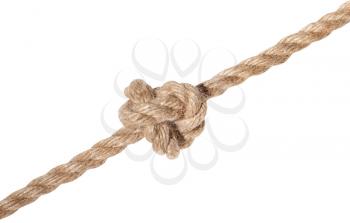 ashley's stopper knot tied on thick jute rope isolated on white background