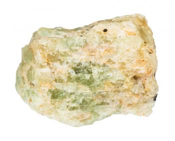 macro shooting of natural mineral - raw chrysoberyl (green beryl) crystal isolated on white backgroung from Ural Mountains