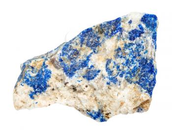 macro shooting of natural mineral - rough Lazurite (Lapis Lazuli) stone isolated on white backgroung from Ural Mountains
