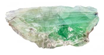 macro shooting of natural mineral - slab from green Beryl gemstone isolated on white backgroung from Ural Mountains