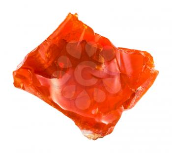 macro shooting of natural mineral - rough fire opal gemstone isolated on white backgroung from Ural Mountains
