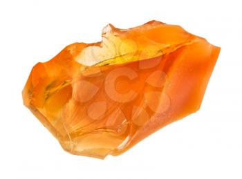 macro shooting of natural mineral - raw fire opal gem isolated on white backgroung from Ural Mountains