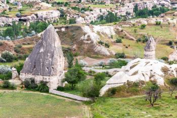 Travel to Turkey - old rock-cut houses in Goreme National Park in Cappadocia in spring