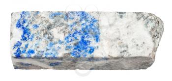 macro shooting of natural mineral - block from Lazurite stone isolated on white backgroung from Ural Mountains