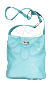 handmade aquamarine colour leather handbag isolated on white background