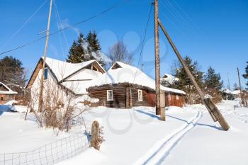 little russian village in sunny winter day in Smolensk region of Russia