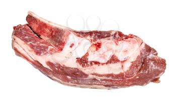 top view of raw piece of beef brisket isolated on white background