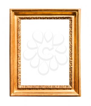 vertical wide retro wooden picture frame with cutout canvas isolated on white background