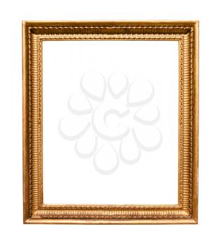 vertical vintage wooden painting frame with cutout canvas isolated on white background