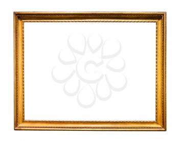 horizontal narrow retro wooden picture frame with cutout canvas isolated on white background