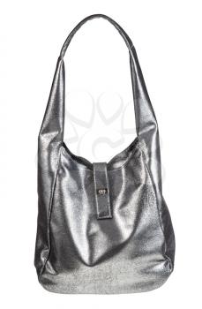 closed handbag with wide handle handmade from soft silver leather isolated on white background