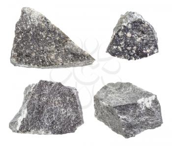 set of Andesite rocks isolated on white background