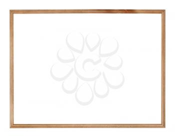 empty big narrow wooden picture frame with cut out canvas isolated on white background