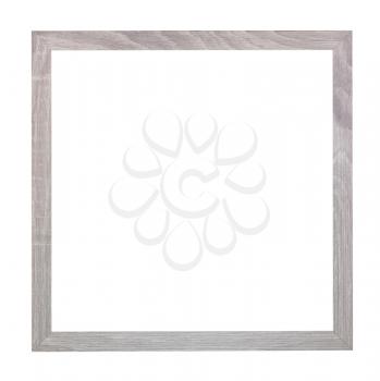 empty square gray painted wooden picture frame with cut out canvas isolated on white background