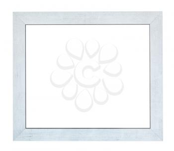 empty flat silver wooden picture frame with cut out canvas isolated on white background