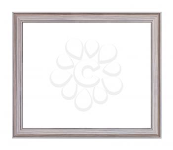 empty modern gray carved wooden picture frame with cut out canvas isolated on white background