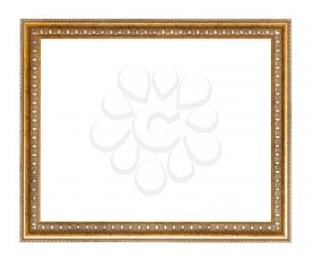 empty wide golden carved wooden picture frame with cut out canvas isolated on white background