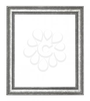 empty wide silver wooden picture frame with cut out canvas isolated on white background