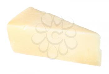 slice of local italian Pecorino Romano sheep's milk cheese isolated on white background