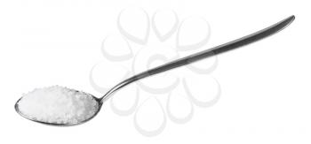 side view of tablespoon with coarse grained Sea Salt isolated on white background