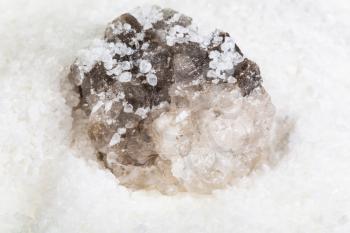 raw natural Halite mineral in grained Rock Salt close up