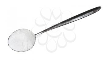 top view of tablespoon with fine ground Sea Salt isolated on white background
