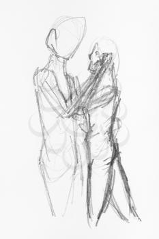 sketch of couple hand-drawn by black pencil on white paper