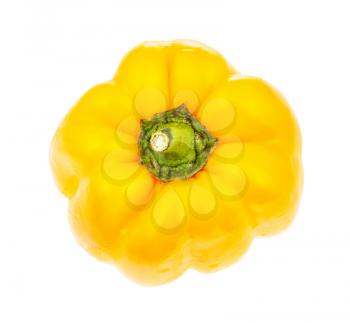 top view of ripe fruit of yellow bell pepper (sweet pepper, capsicum) isolated on white background