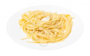 italian cuisine - spaghetti al burro (pasta with butter) on white plate isolated on white background
