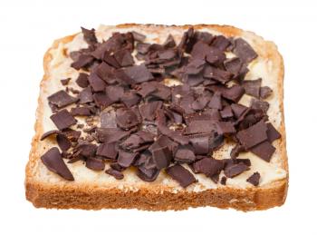 dutch sweet toast with butter and chocoladevlokken (topping from chocolate flakes) isolated on white background