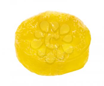 handmade yellow translucent round soap with Luffa plant isolated on white background