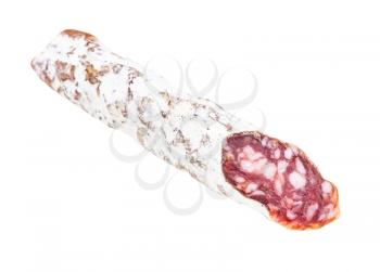 cut cured pork sausage isolated on white background