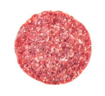 top view of raw burger from minced beef isolated on white background