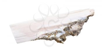 closeup of sample of natural mineral from geological collection - unpolished Xonotlite rock isolated on white background