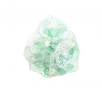 closeup of sample of natural mineral from geological collection - unpolished green Fluorite (fluorspar) ore isolated on white background