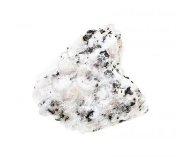closeup of sample of natural mineral from geological collection - unpolished diorite rock isolated on white background