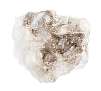 closeup of sample of natural mineral from geological collection - unpolished Rock Salt (Halite) isolated on white background