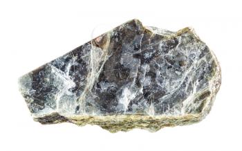 closeup of sample of natural mineral from geological collection - common muscovite mica isolated on white background