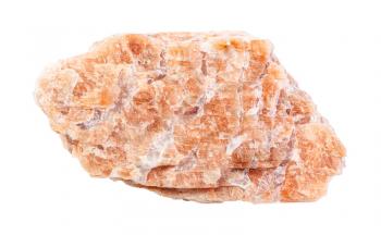 closeup of sample of natural mineral from geological collection - unpolished pegmatite rock isolated on white background