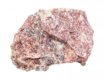 closeup of sample of natural mineral from geological collection - unpolished pink dolomite rock isolated on white background