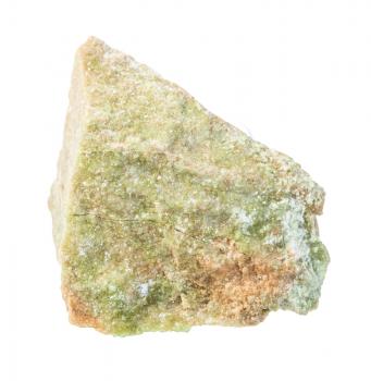 closeup of sample of natural mineral from geological collection - rough Vesuvianite rock isolated on white background