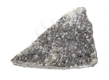 closeup of sample of natural mineral from geological collection - unpolished Andesite rock isolated on white background
