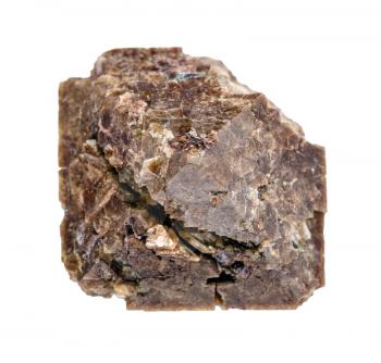 closeup of sample of natural mineral from geological collection - raw Zircon crystal isolated on white background