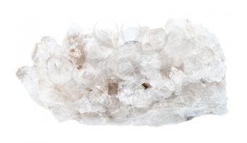 closeup of sample of natural mineral from geological collection - colorless Rock crystals (rock-crystal) in rock isolated on white background